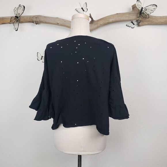 Zenobio holey distressed crop tee ruffle sleeve - Picture 3 of 6